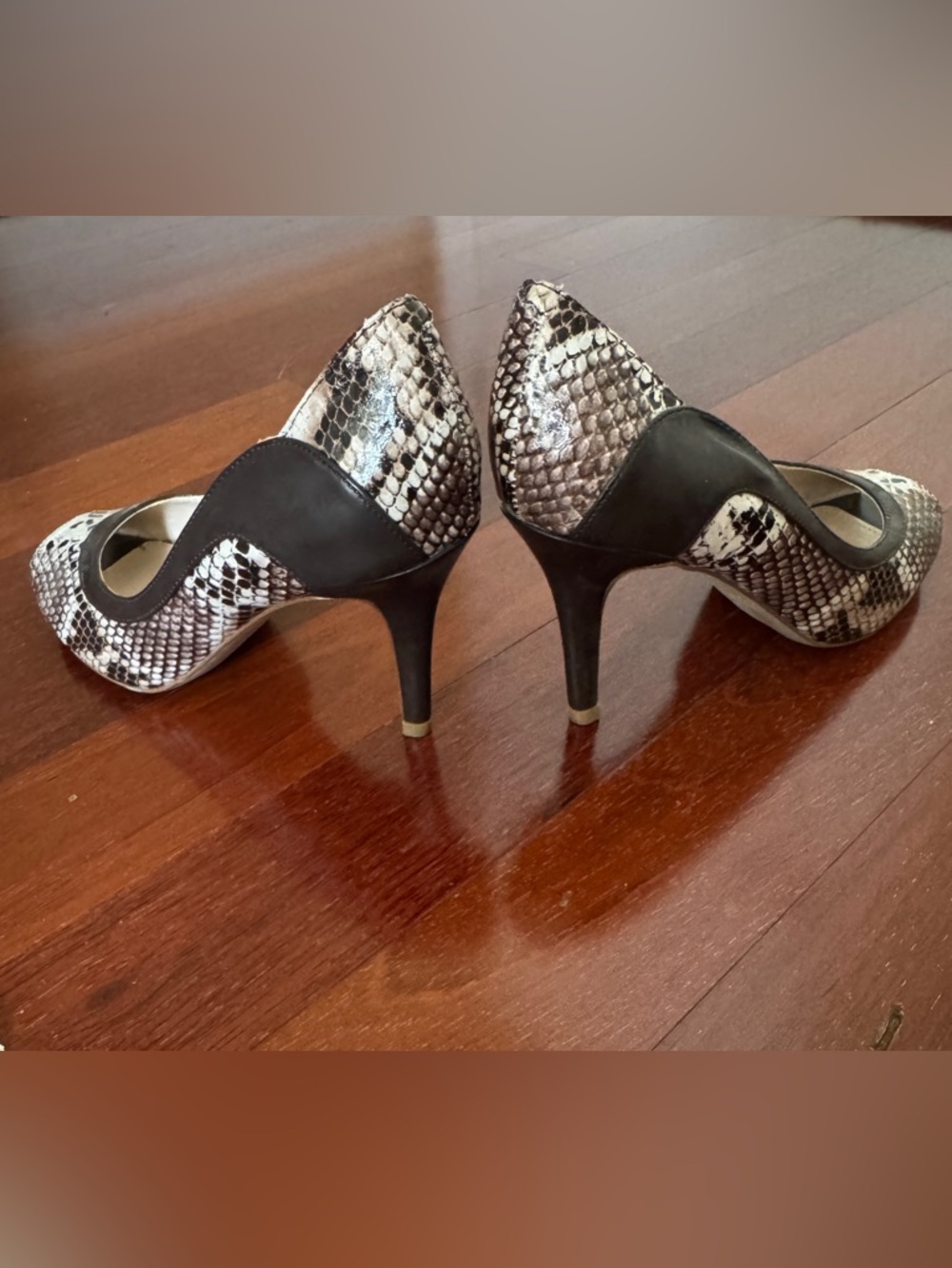 Unisa Women’s PeepToe Snake-Print Pump in Brown and Cream Size 8